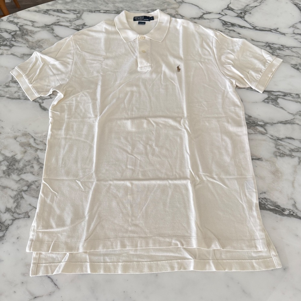 POLO Ralph Lauren Polo Shirt Mens Off  White  100%  Cotton,‎ Size Large